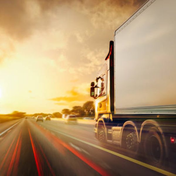 Lorry on M1 motorway in motion near London